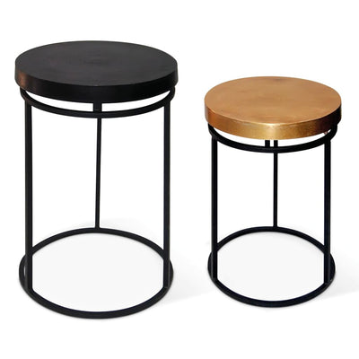 Rousseau 2 Piece Side Table Set Cameo Metal Black and Gold