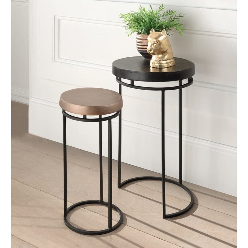 Rousseau 2 Piece Side Table Set Cameo Metal Black and Gold