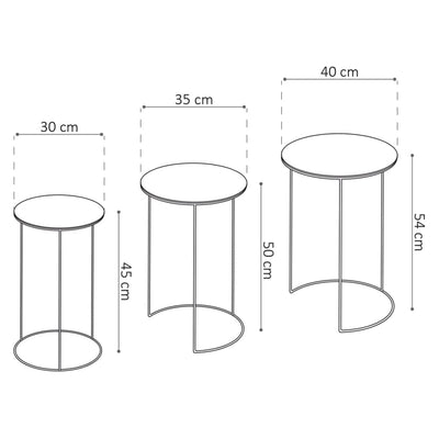 Rousseau 3 Piece Side Table Set Tiziano Metal Multicolour