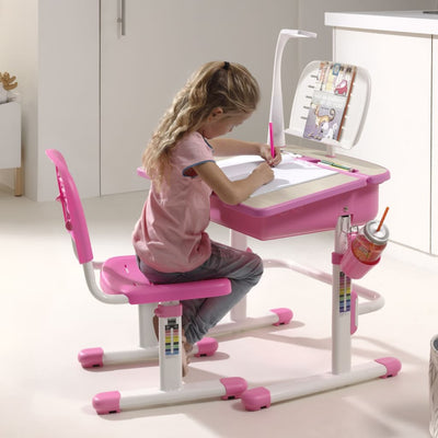 Vipack Adjustable Kids Desk Comfortline 301 with Chair Pink and White