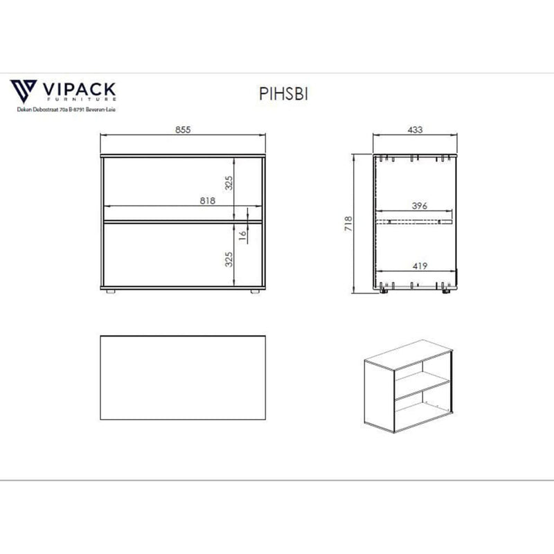 Vipack Bookcase Pino 2-tier Wood Grey