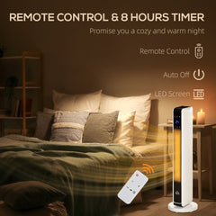 HOMCOM 1100W/2200W Space Heater with 65° Oscillation, Electric Heater with 2 Heat and Fan, 8-Hour Timer, Overheat & Tip Over Protection for Bedroom, 29 inch