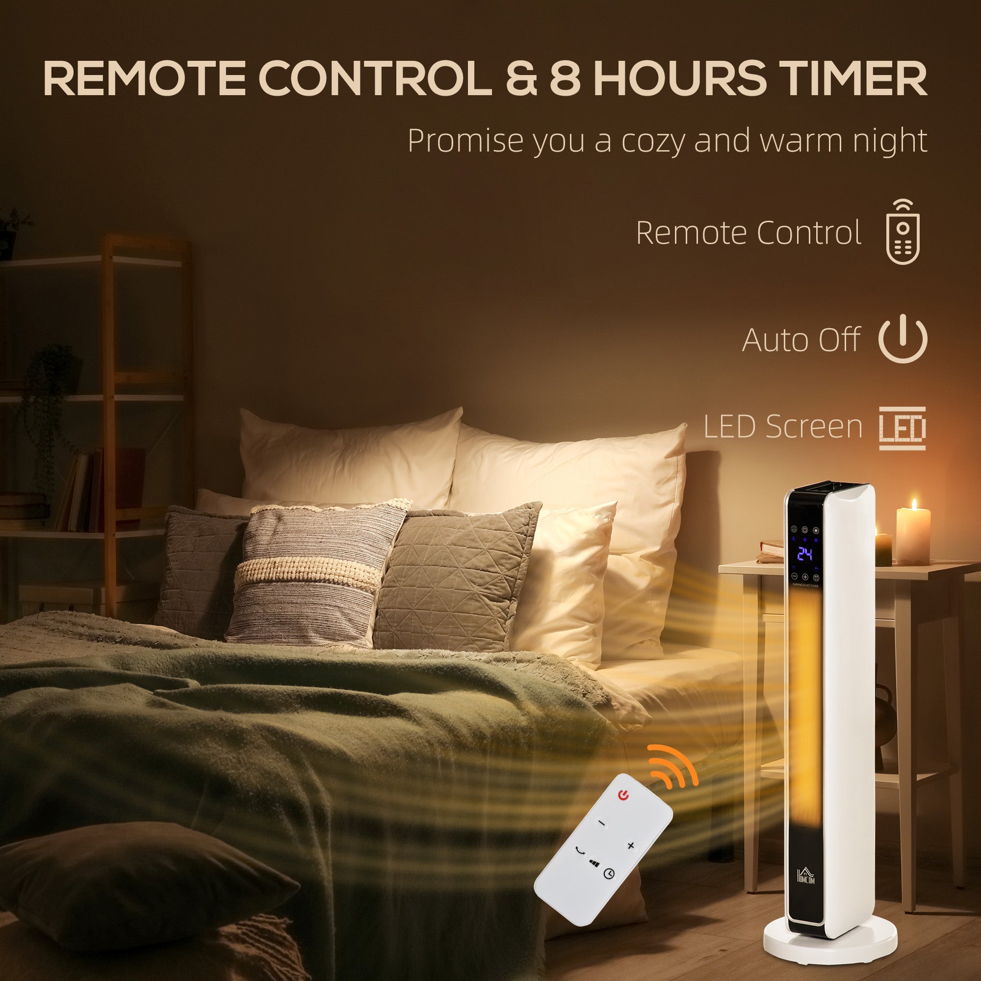 HOMCOM 1100W/2200W Space Heater with 65√Ç¬∞ Oscillation & 8-Hour Timer and Overheat & Tip Over Protection, Room Heater with 2 Heat and Fan for Bedroom, 29 inch