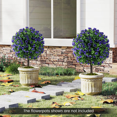 Set of 2 Artificial Purple Rose Topiary Ball Trees 55cm Faux Boxwood Ball Tree-Purple