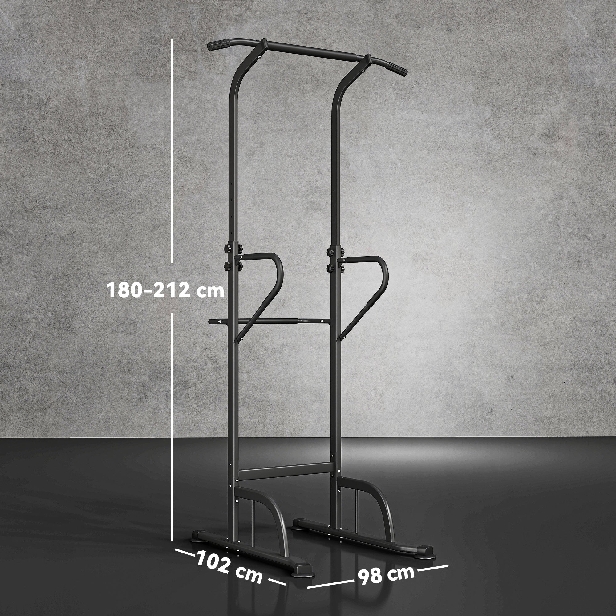 HOMCOM Power Tower Dip Station Pull Up Bar Multi-Function Push Up Equipment with Adjustable Height for Home Gym Strength Training Workout Fitness