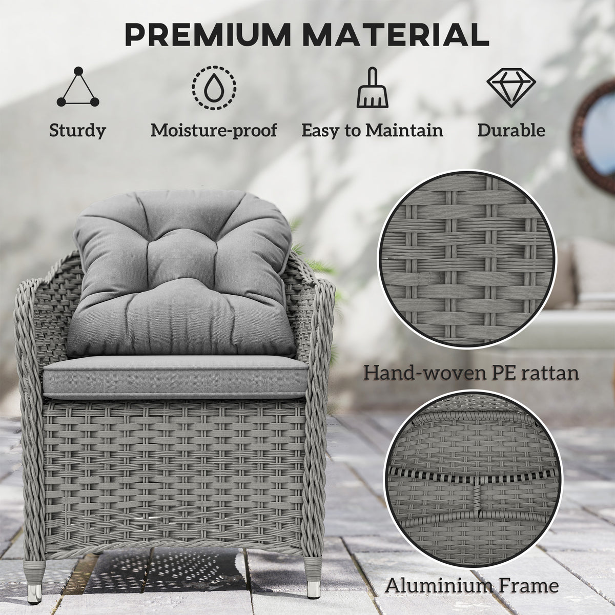 Outsunny Seven-Piece Rattan Dining Set - Light Grey
