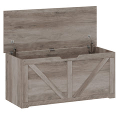 HOMCOM 127L Home Storage Box, with Safety Hinges - Grey Wood-Effect