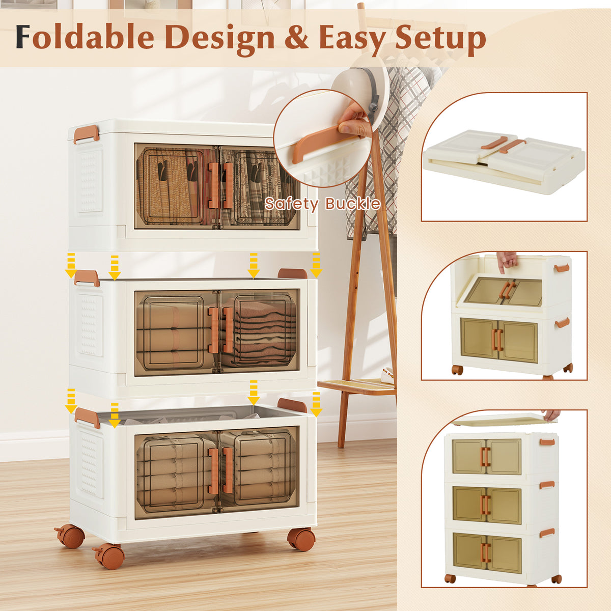 57L Stackable Plastic Collapsible Storage Bins with Lids