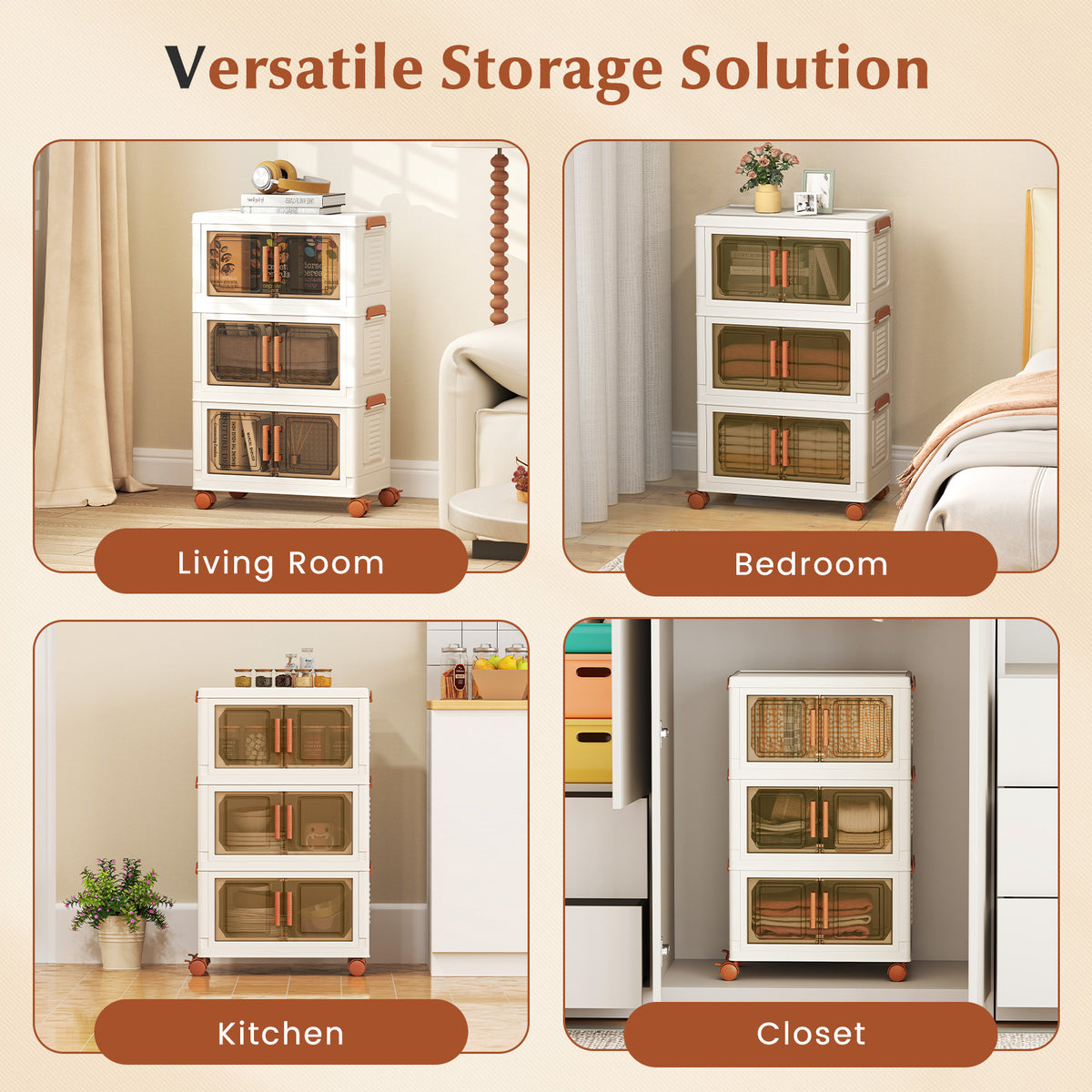 57L Stackable Plastic Collapsible Storage Bins with Lids