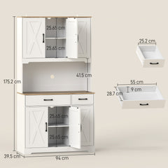HOMCOM 175 cm Tall Kitchen Pantry Cabinet with Microwave Stand, Freestanding Pantry Cupboard, White
