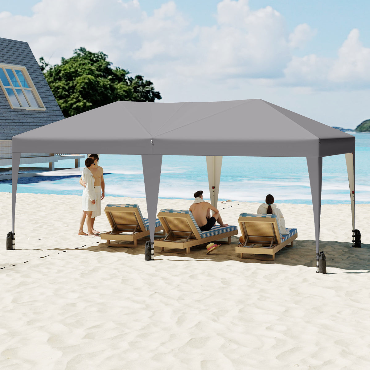 590 x 300 CM Outdoor Pop up Canopy Tent with Wheeled Bag-Grey
