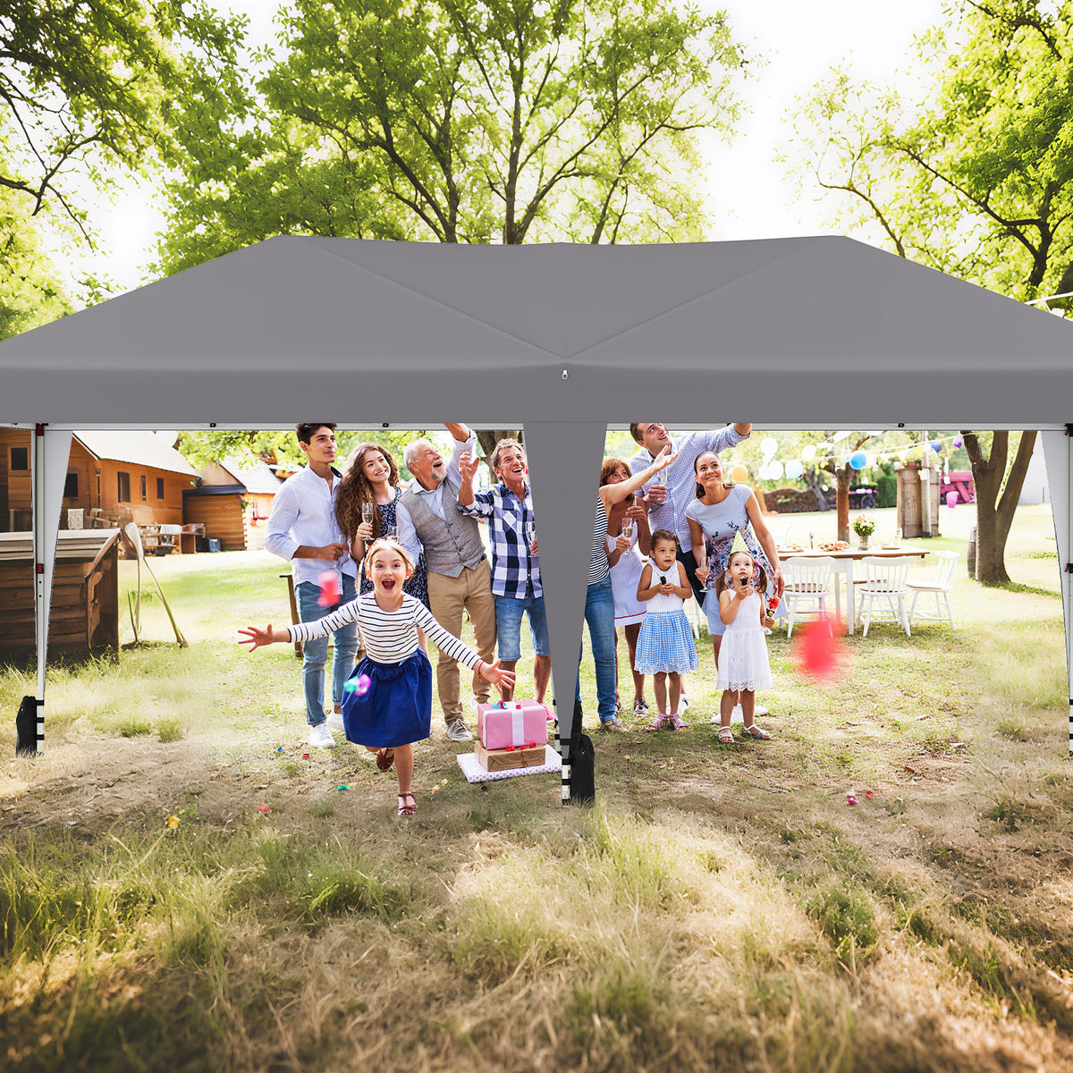 590 x 300 CM Outdoor Pop up Canopy Tent with Wheeled Bag-Grey