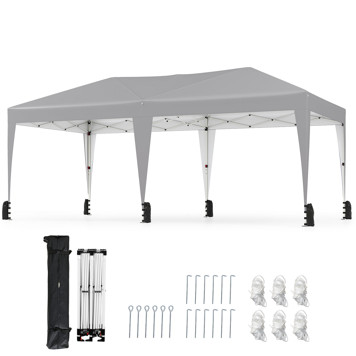 590 x 300 CM Outdoor Pop up Canopy Tent with Wheeled Bag-Grey