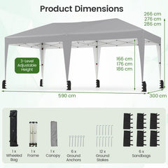 590 x 300 CM Outdoor Pop up Canopy Tent with Wheeled Bag-Grey