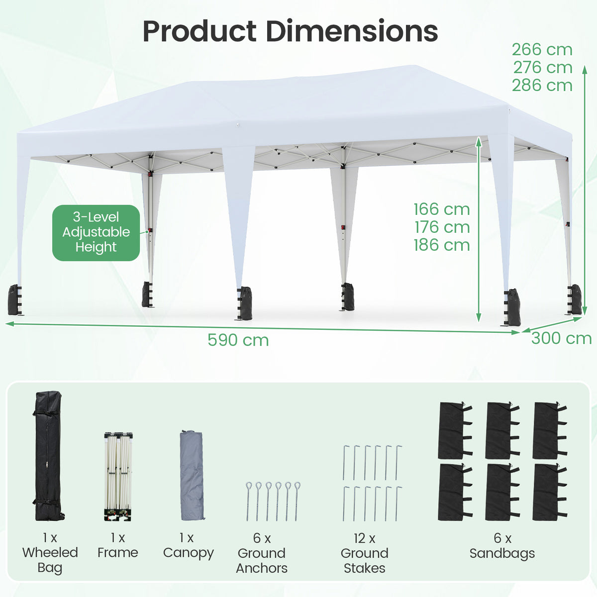590 x 300 CM Outdoor Pop up Canopy Tent with Wheeled Bag-White
