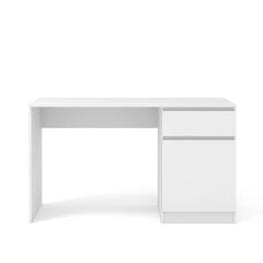 The desk shown from the front with a closed drawer and cupboard door
