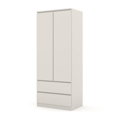 The hinged wardrobe with two doors and two drawers closed