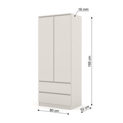 The hinged wardrobe in light cream with dimensions shown