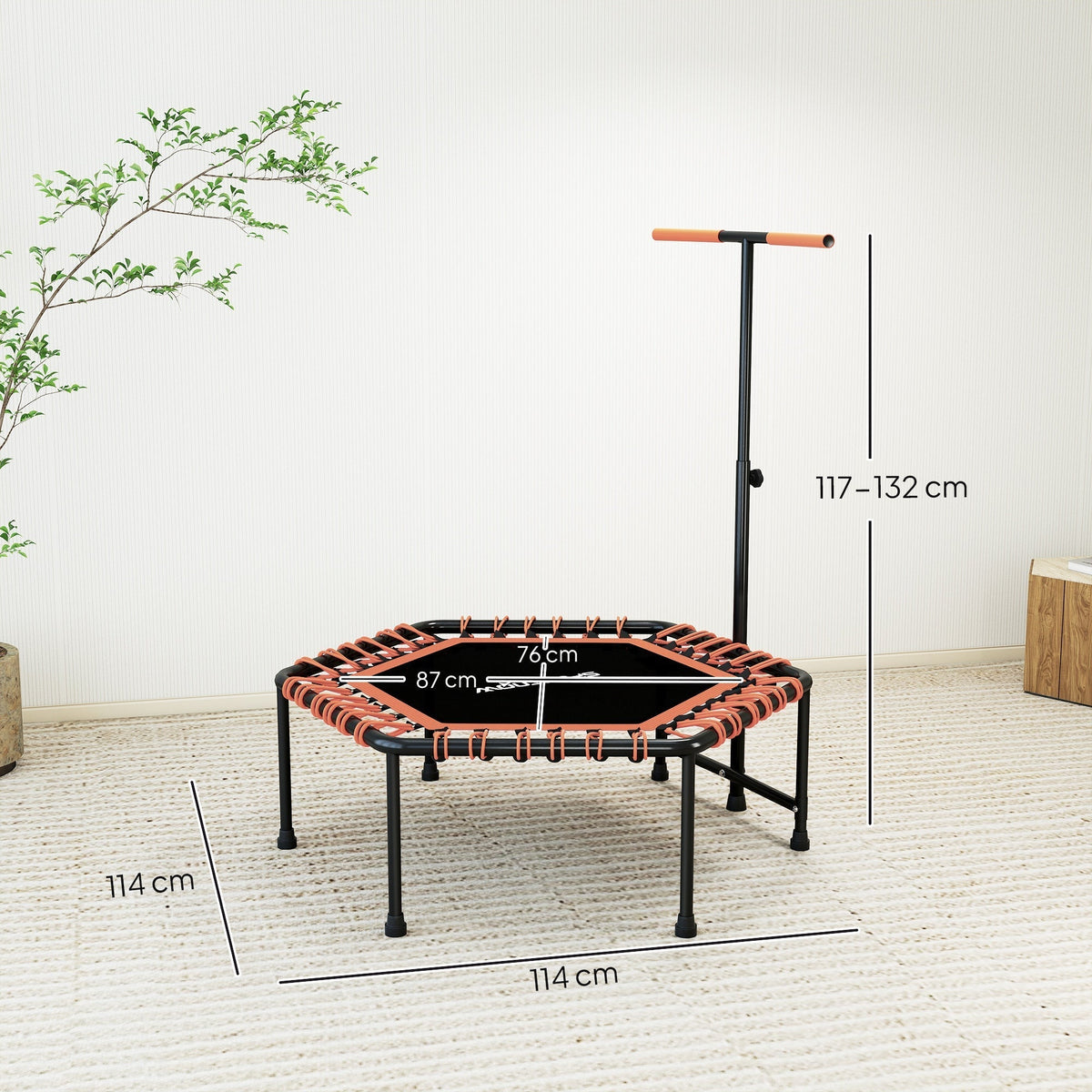 SPORTNOW 45" Rebounder Trampoline for Adults, Quiet Bungee Rebounder with LED Lights and Adjustable Handle, Orange - product