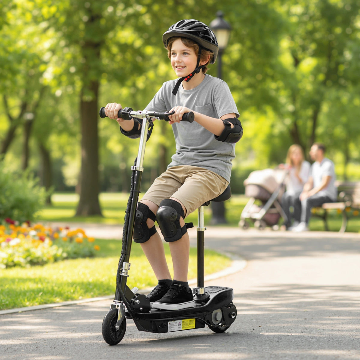 HOMCOM Powered Electric Scooter Ride-On, with Brakes, Adjustable Seat, Adjustable Handlebars, Black