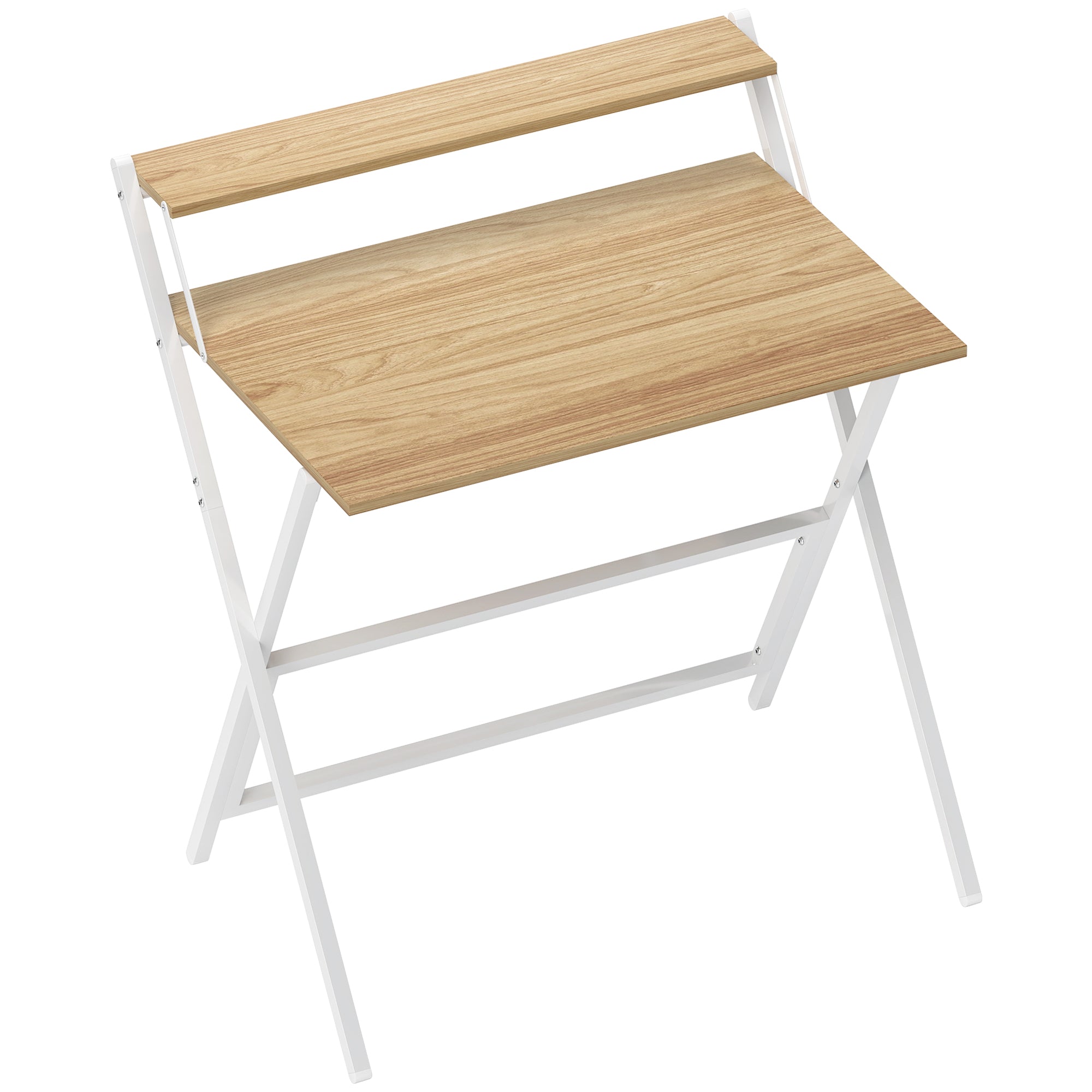 HOMCOM 81.5 cm Folding Computer Desk with Monitor Shelf - Natural Wood Finish