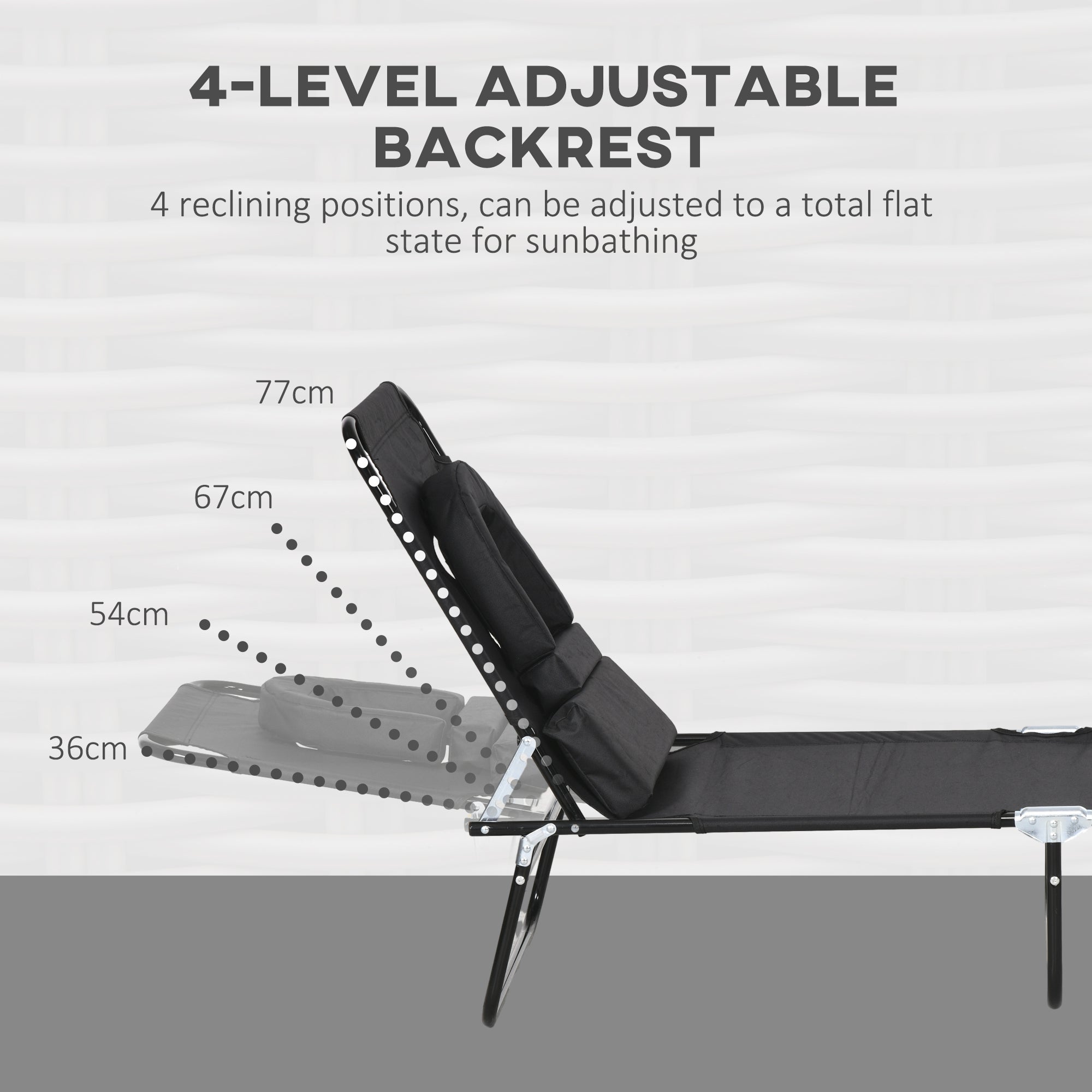 Outsunny Outdoor Folding Sun Lounger Set of 2 with Face Hole, 4 Level Adjustable Backrest Reclining Garden Lounger, Garden Recliner Sunbed with 600 D Oxford Cloth Seat and Pillow for Beach, Black