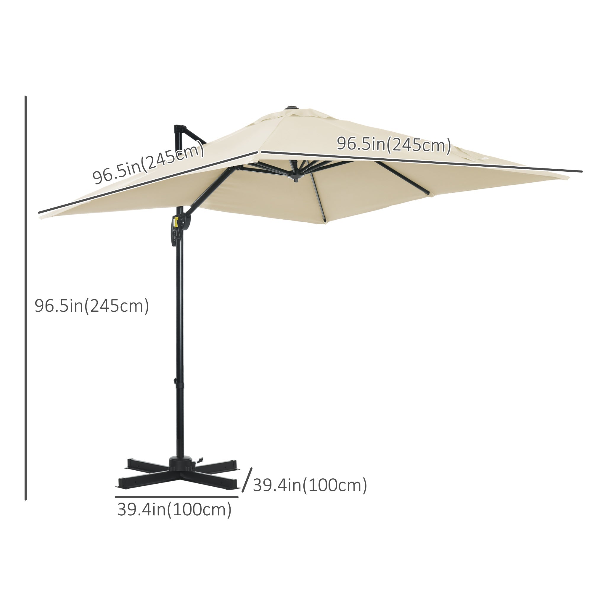 Outsunny 2.5 x 2.5m Patio Offset Parasol Umbrella Cantilever Hanging Aluminium Sun Shade Canopy Shelter 360 Rotation with Crank Handle and Cross Base, Cream White