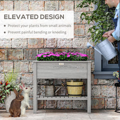 Outsunny Wooden Raised Garden Bed, Elevated Planter Box with Storage Shelf and Drainage Holes, Raised Planter with Legs, Grey