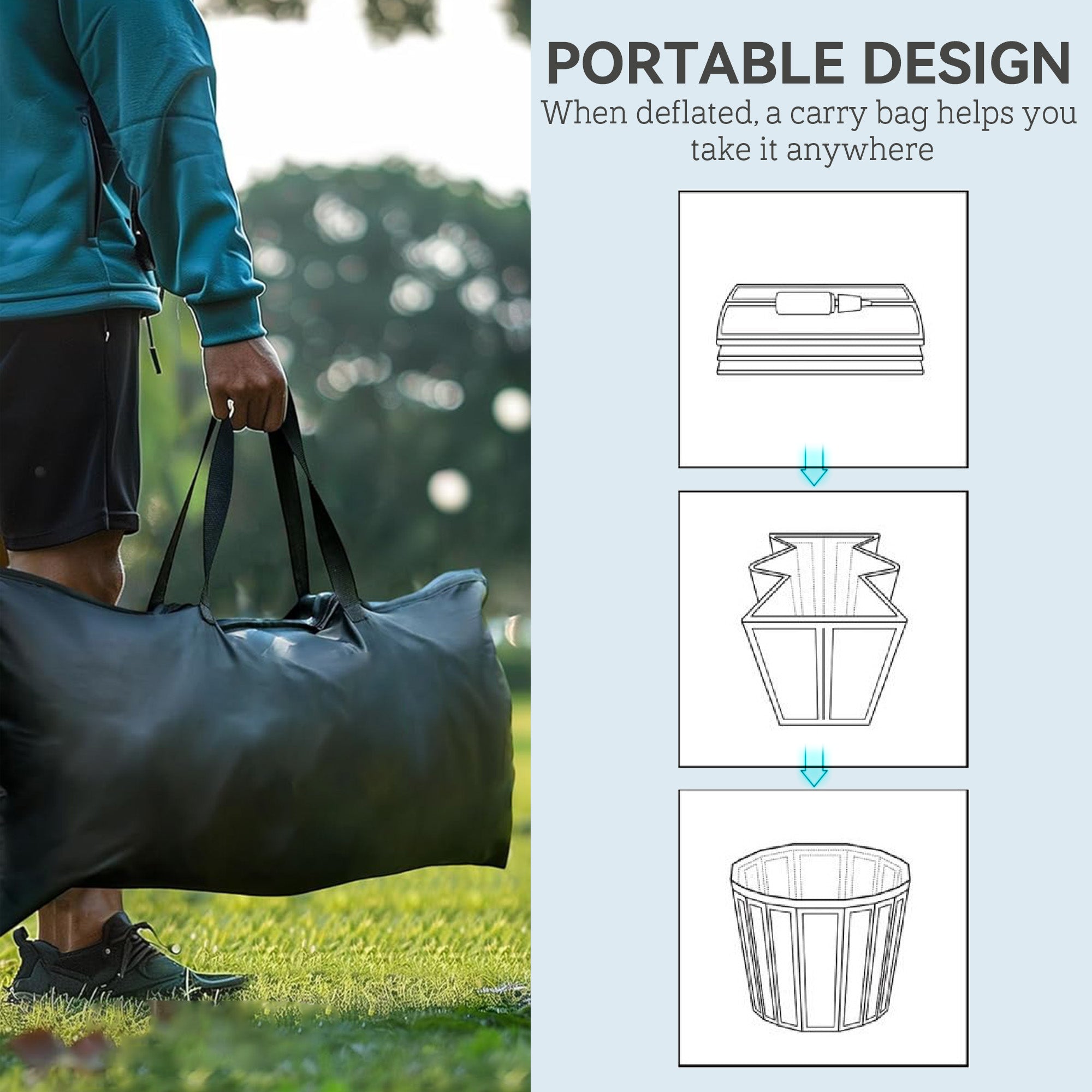 SPORTNOW 300L Outdoor Ice Bath Tub, with Lid, Cover, Carry Bag, Black