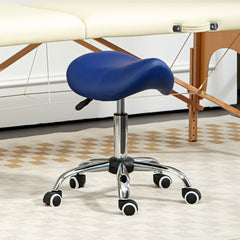 HOMCOM Saddle Stool, Height Adjustable Salon Chair for Massage Spa, Faux Leather, Dark Blue