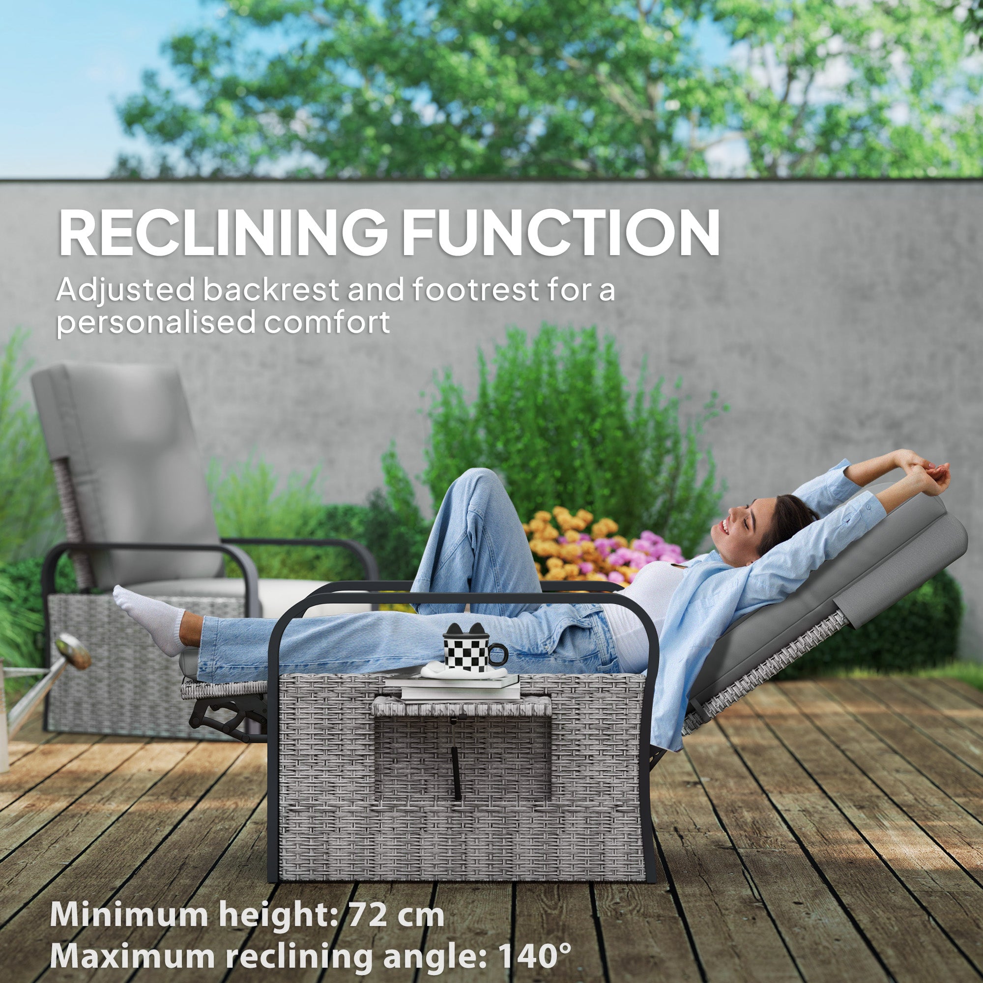 Outsunny 140√Ç¬∞ Reclining Rattan Armchair - Mixed Grey