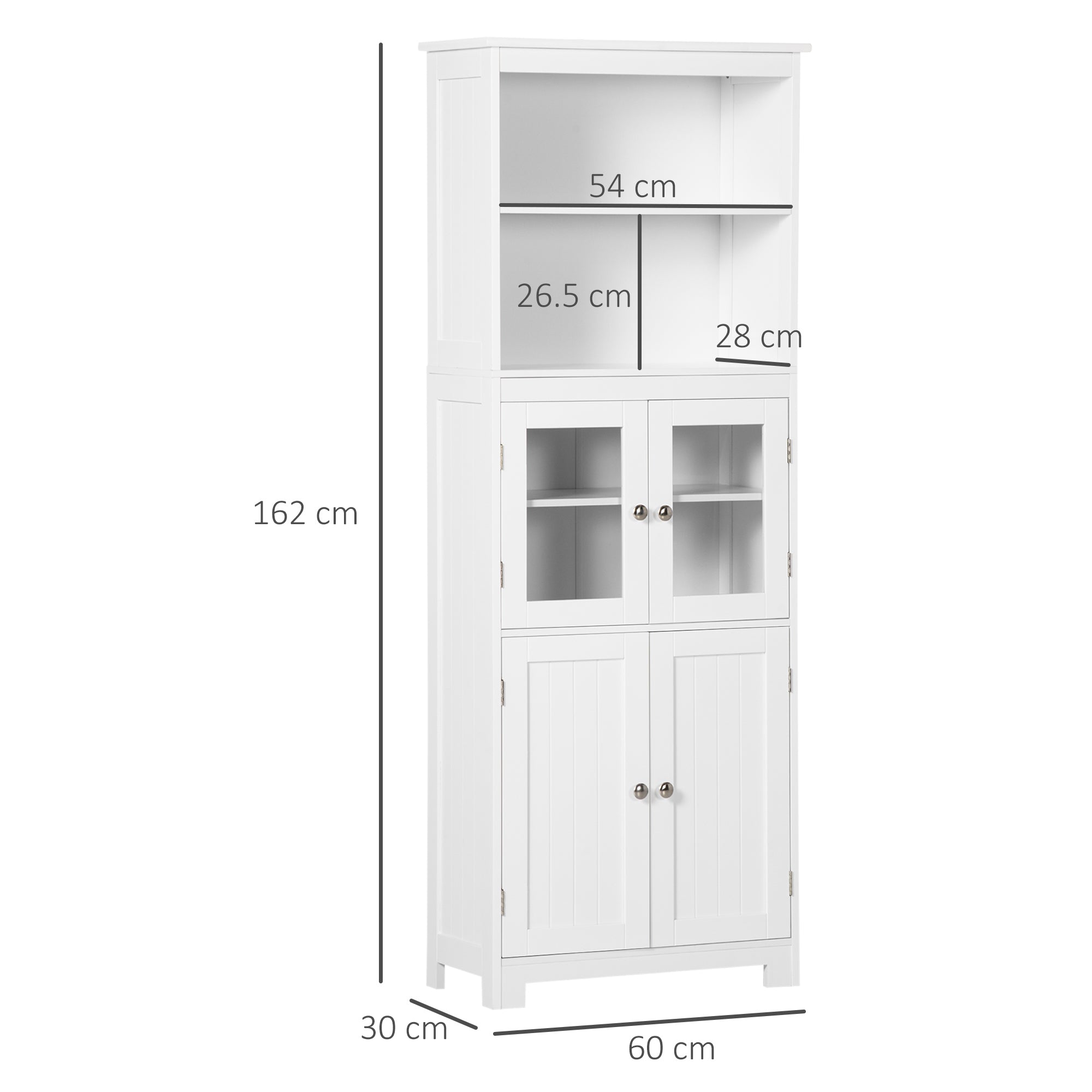 HOMCOM Freestanding Kitchen Cupboard, 4-Door Storage Cabinet with Adjustable Shelf and Glass Doors for Dining Room, Living Room, White