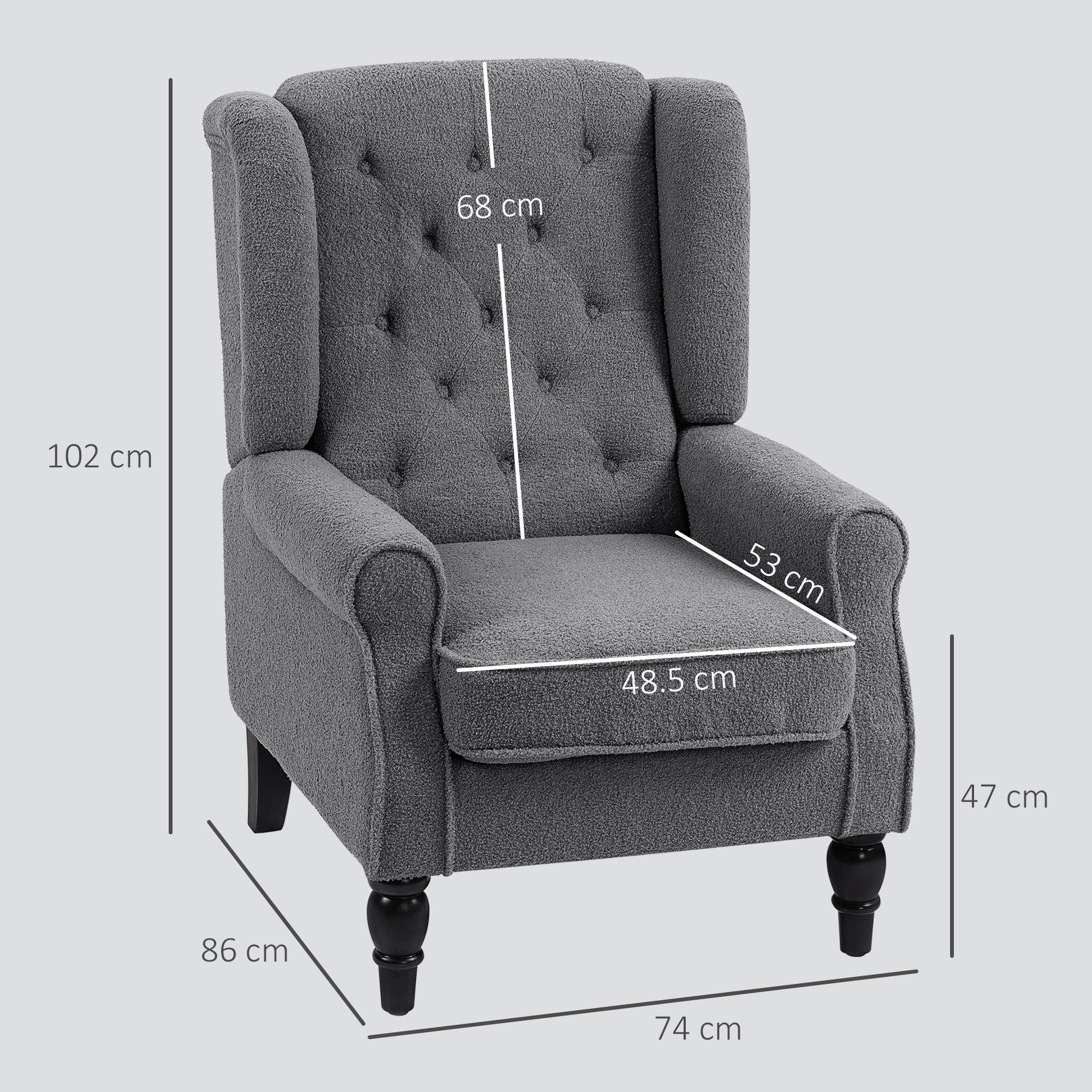 HOMCOM Teddy Fleece Retro Wingback Chair - Grey