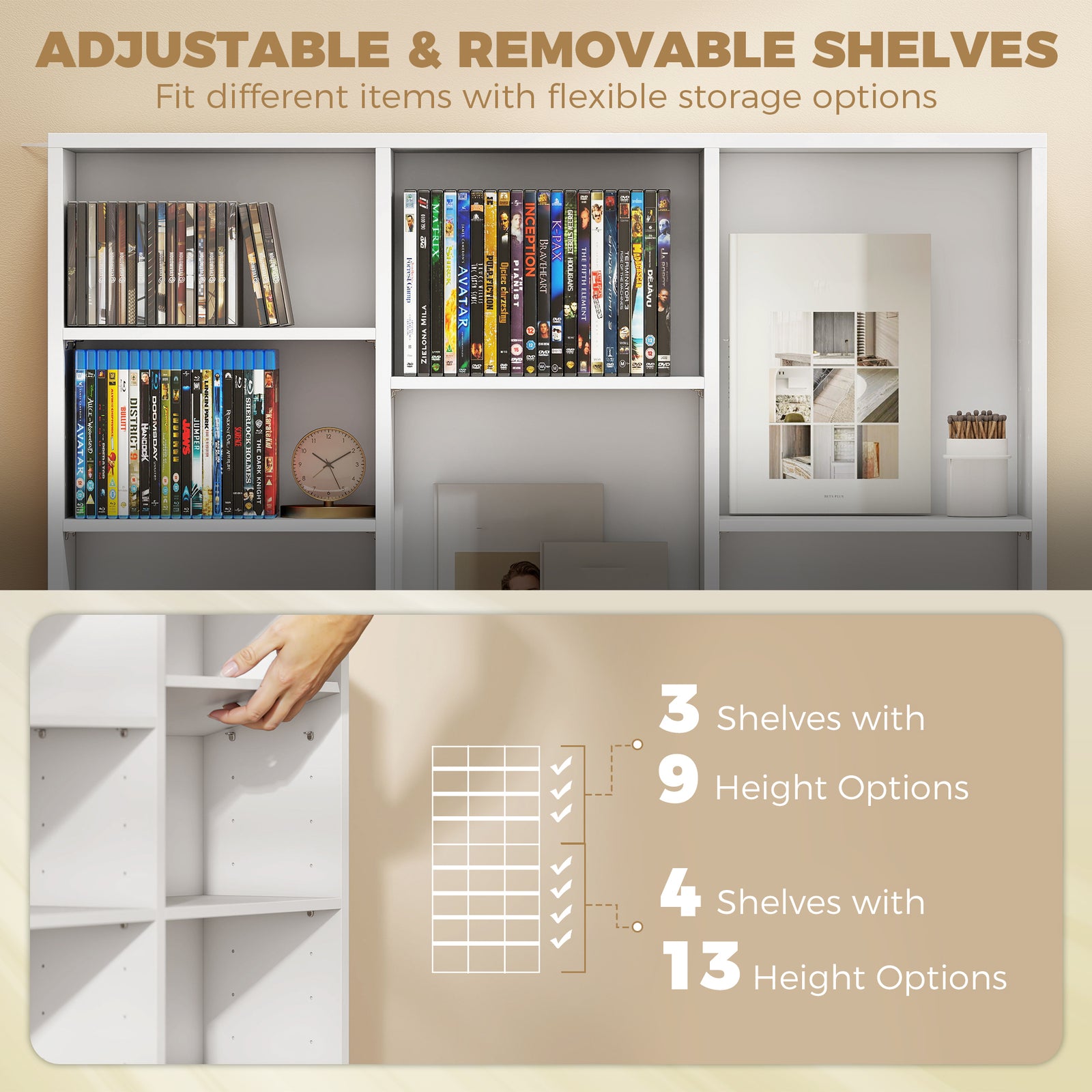 HOMCOM 835 CD/500 DVD Storage Unit, Blu-ray Media Storage Shelf with 27 Compartments and 21 Adjustable Shelves, White