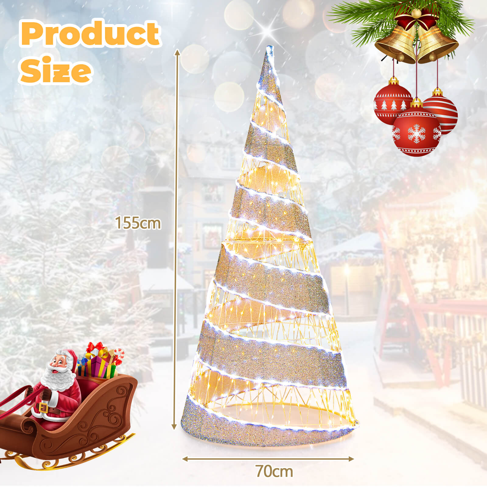 5FT Pre-lit Christmas Cone Tree with Warm White and White LED Lights