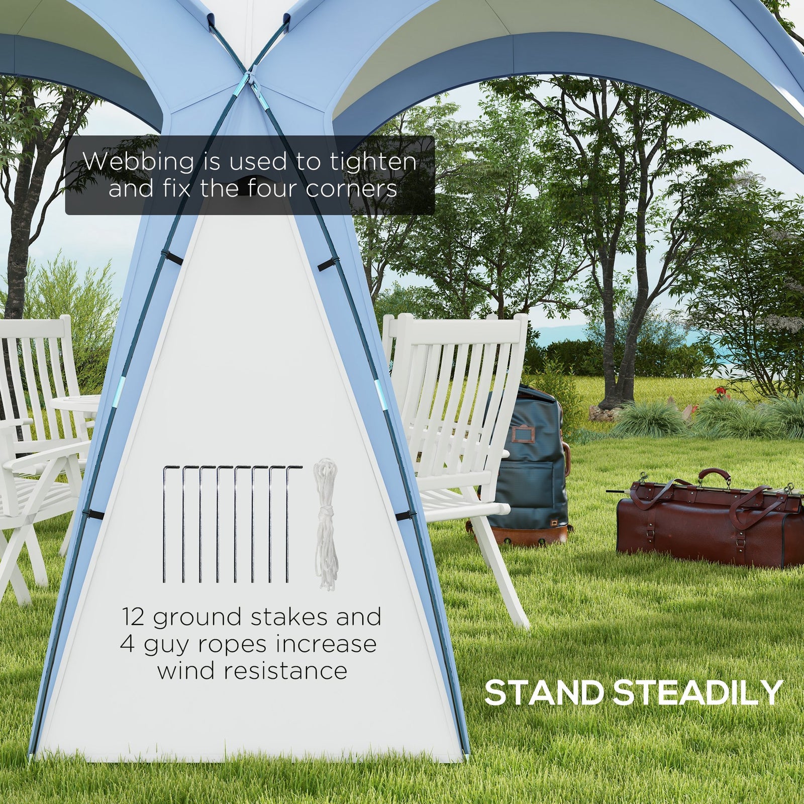 Outsunny 3.5 x 3.5M Camping Gazebo, Outdoor Event Shelter Dome Tent Garden Sun Shelter Patio Spire Arc Pavilion Camp Sun Shade Tent for 6-8 Person, Light Blue
