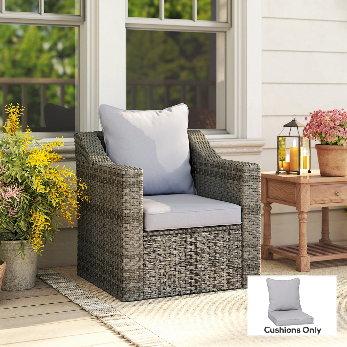 Outsunny Seat and Back Padded Cushion Set, CUSHION ONLY - Light Grey