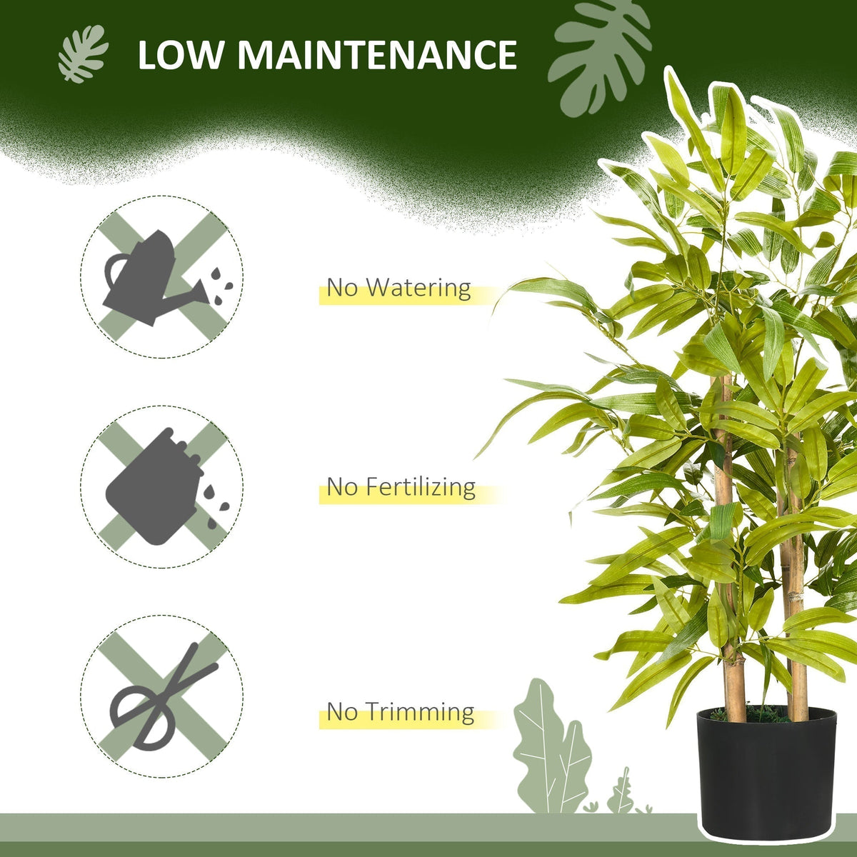 HOMCOM Artificial Plants Bamboo Tree in Pot Desk Fake Plants for Home Indoor Decor, 15x15x60cm, Green