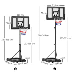 SPORTNOW 2.3-3.05m Basketball Hoop and Stand, with Weighted Base, Wheels, Black