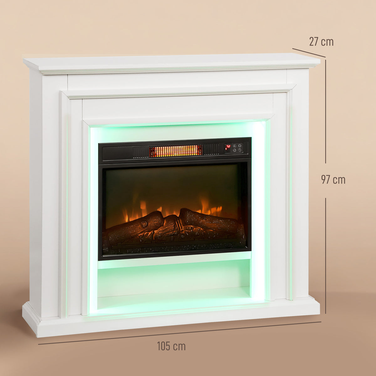 HOMCOM 4777 BTU Multicolour LED Electric Fireplace - White