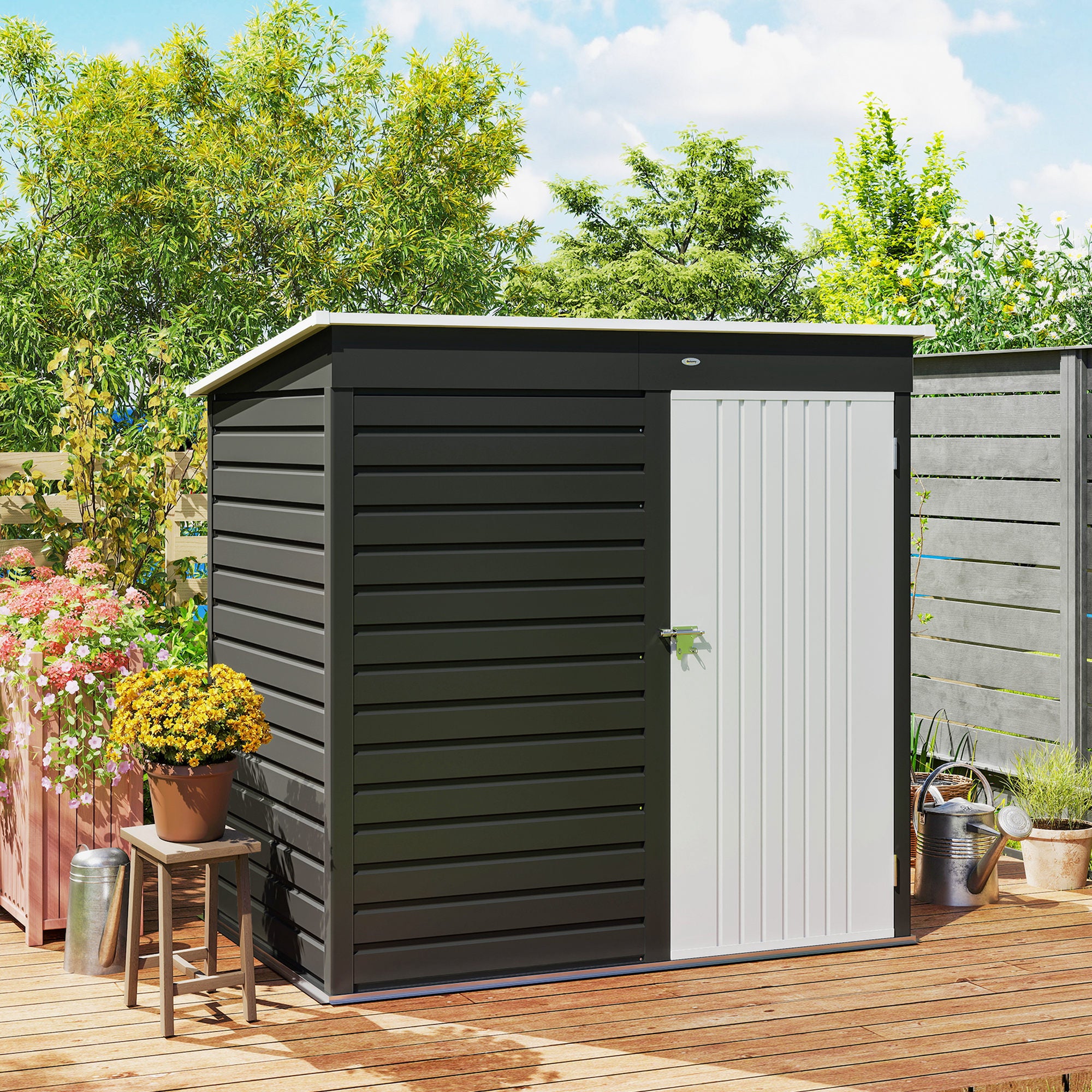 Outsunny 6 x 4ft Metal Garden Storage Shed, Outdoor Tool Storage Shed with Lockable Door and Gloves for Garden, Patio, Dark Grey