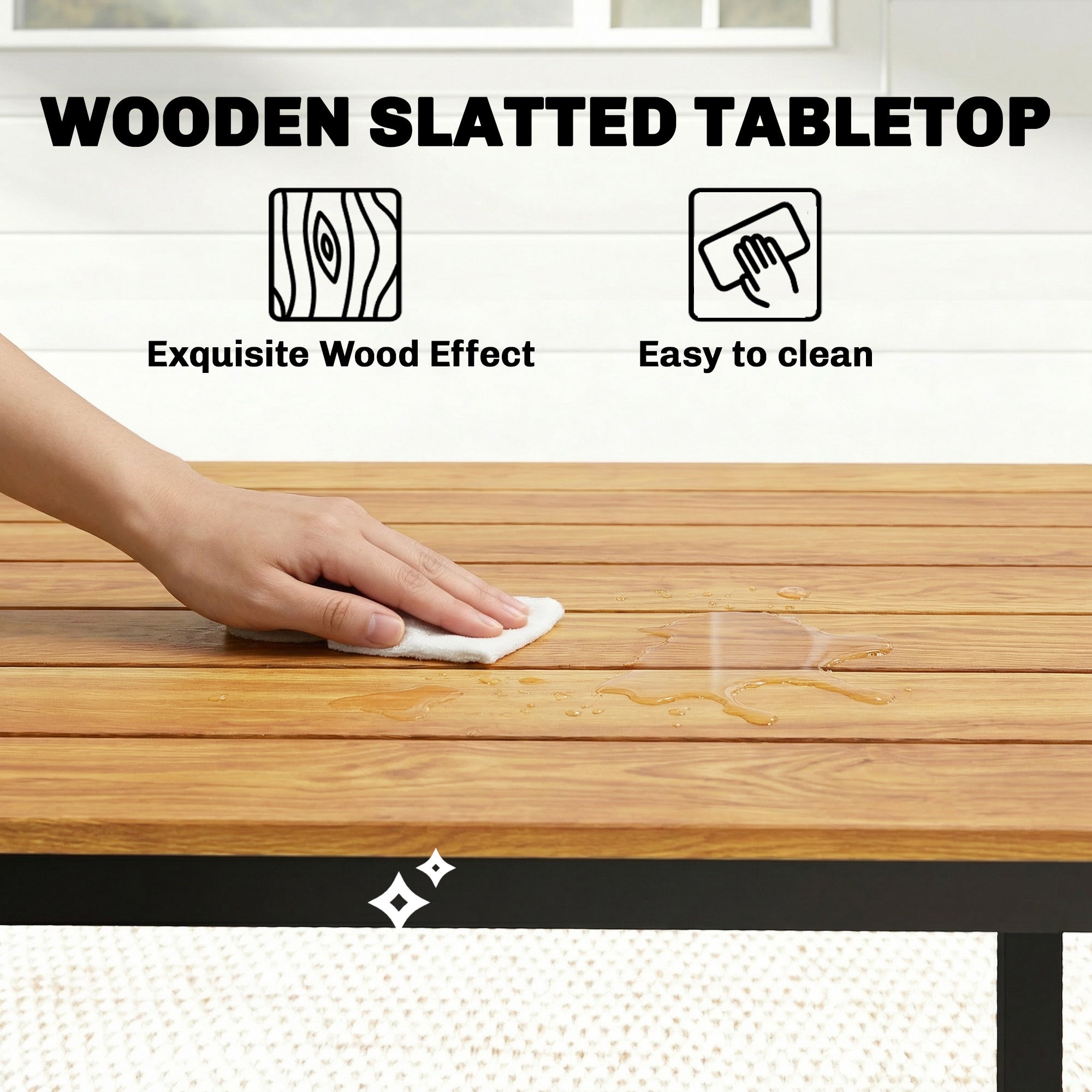 Outsunny Garden Dining Table for 6-8 Person, 180 x 86 cm Rectangular Outdoor Dining Table with Wood Slatted Top, Teak