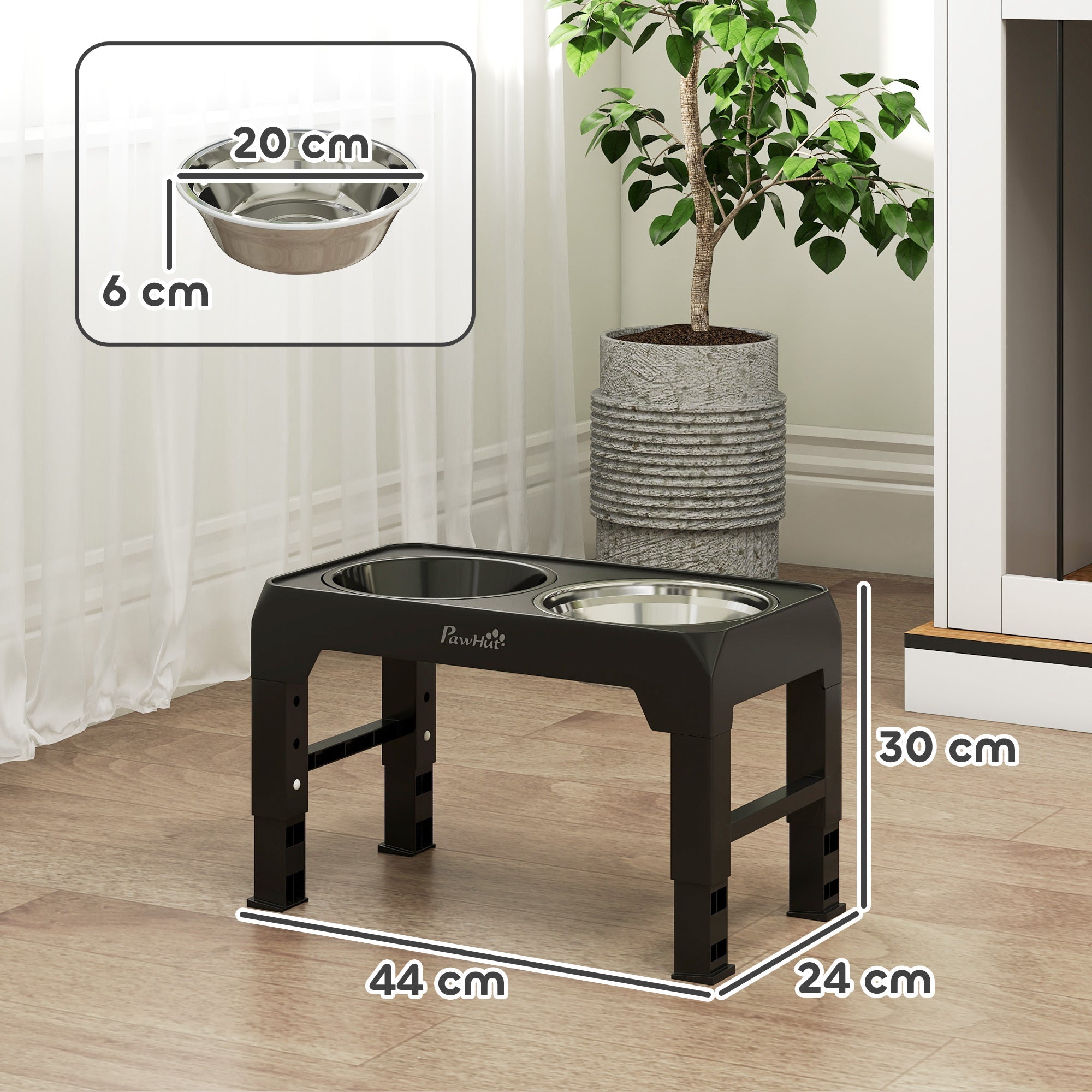 PawHut Raised Dog Bowl, Foldable Elevated Dog bowls with Slow Feeder, 4 Adjustable Heights, for Small Medium Large Breeds