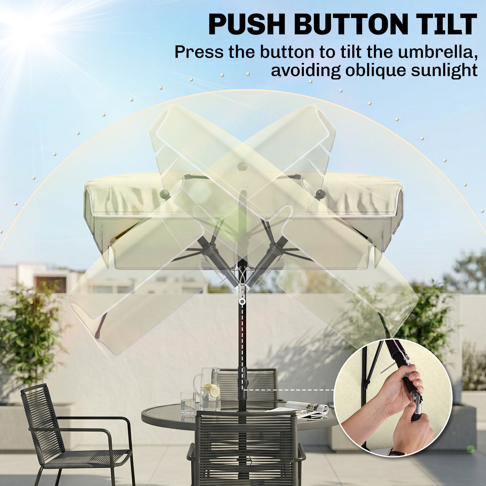 Outsunny 2 x 1.3m Garden Parasol Umbrella, Outdoor Market Table Umbrella with Ruffles & Aluminium Pole, Rectangular Tilting Parasol Sun Shade Canopy, Cream White