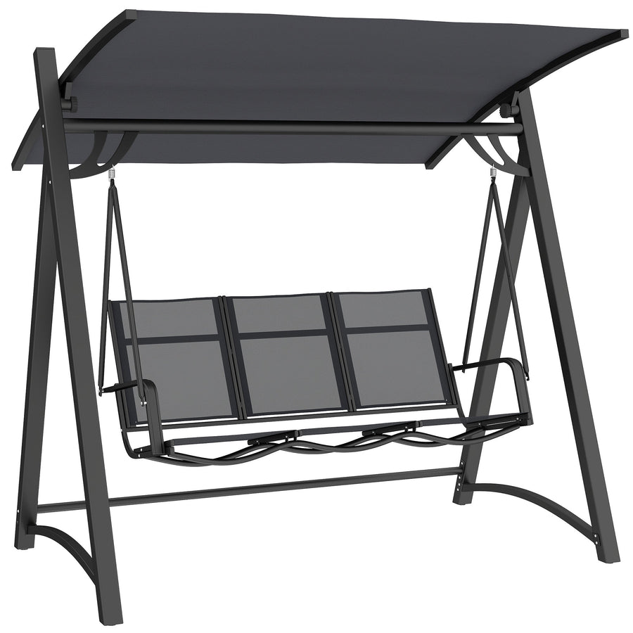 Outsunny 3 Seater Swing Chair, Garden Swing Bench with Adjustable Tilting Canopy, Breathable Mesh Seat 360 kg Capacity, Grey