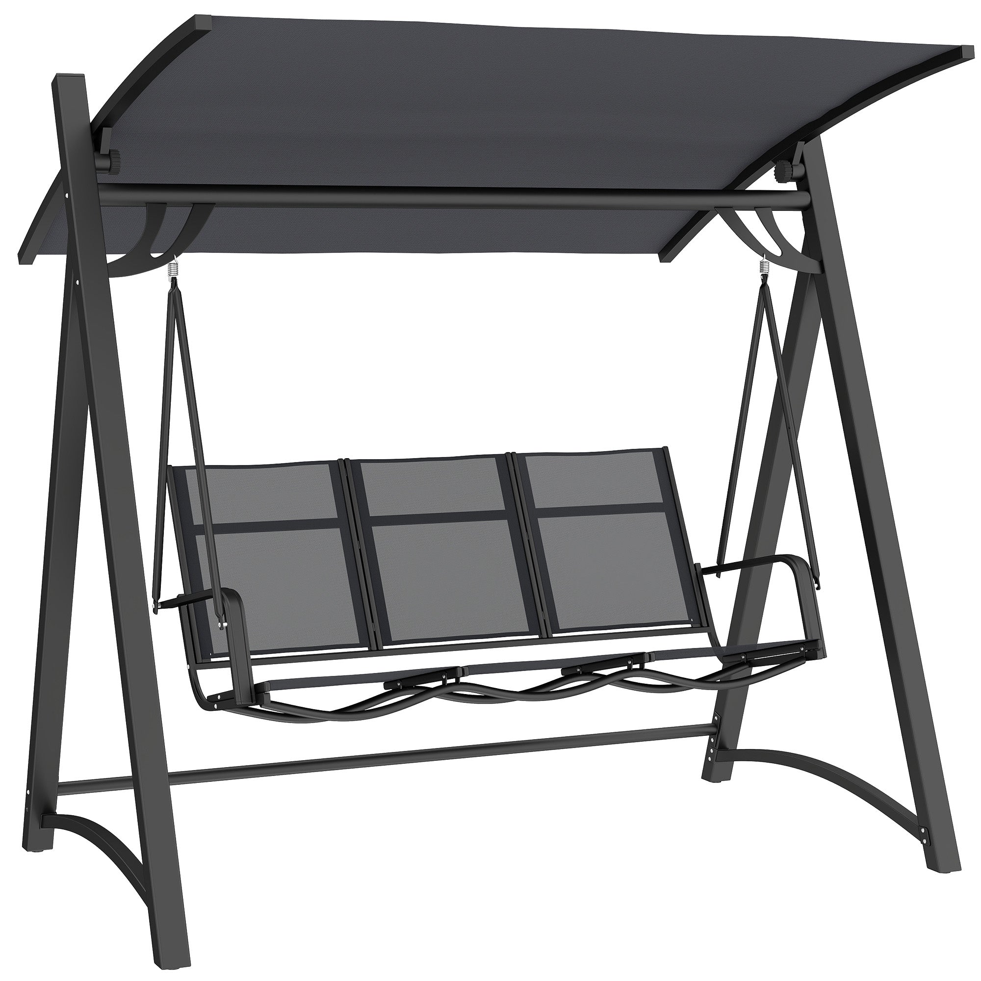 Outsunny 3 Seater Swing Chair, Garden Swing Bench with Adjustable Tilting Canopy, Breathable Mesh Seat 360 kg Capacity, Grey