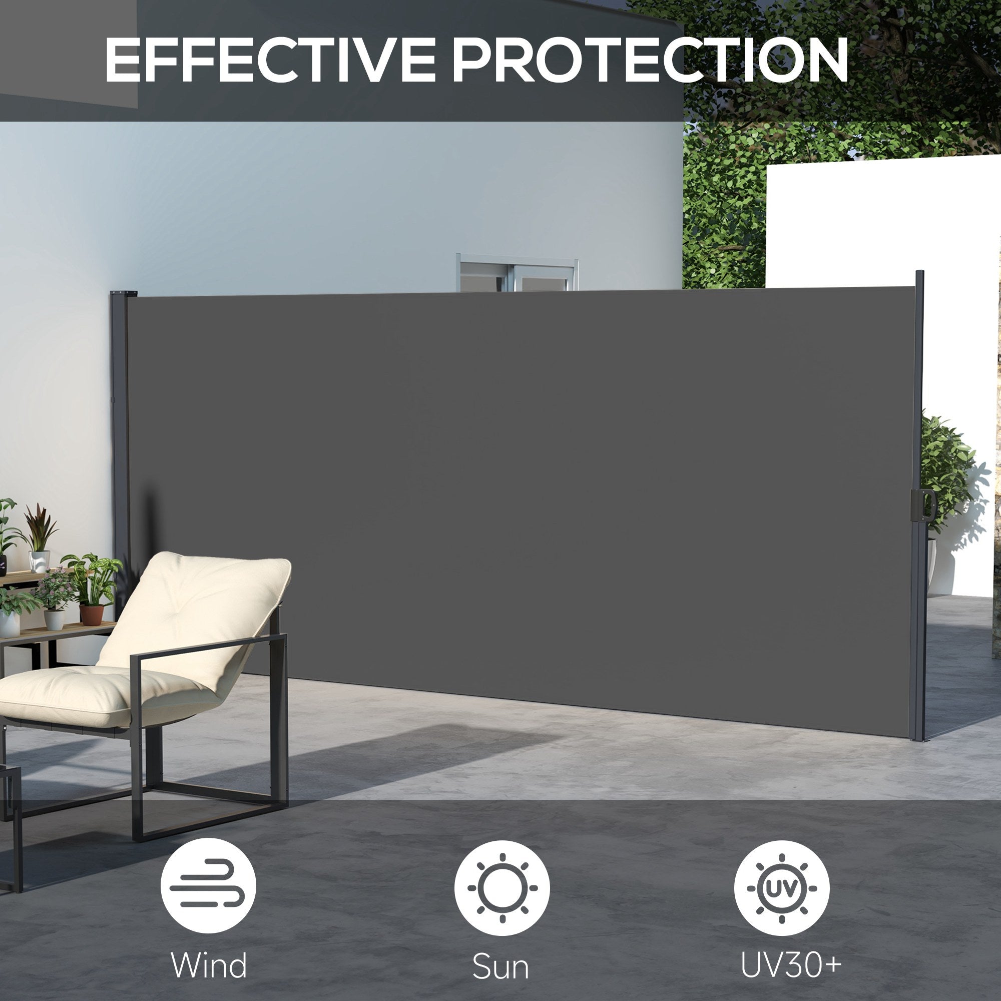 Outsunny Retractable Side Awning, Outdoor Privacy Screen for Garden, Hot Tub, Balcony, Terrace, Pool, 400 x 180cm, Dark Grey