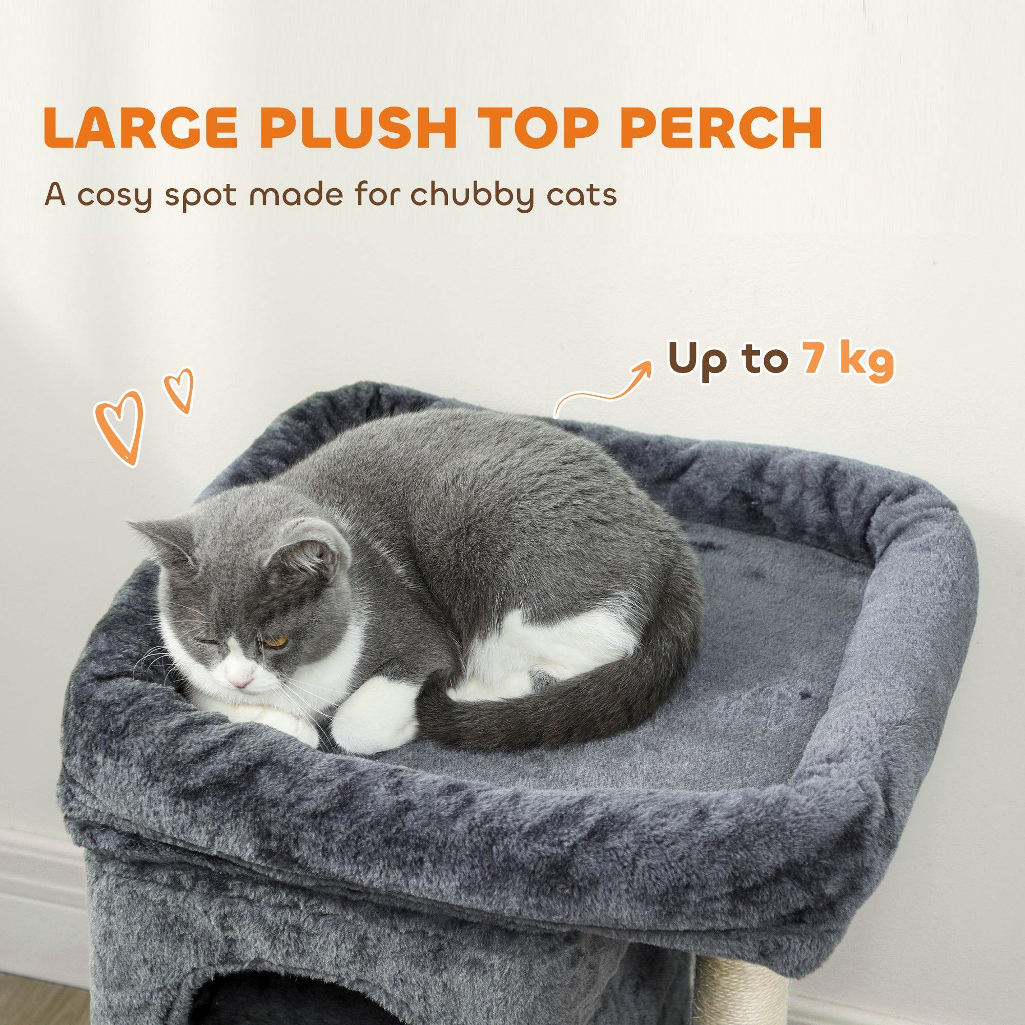 PawHut 66 cm Small Cat Tree for Large Cats, Cat Tower w/ Large Top Perch, 2 Condos, Sisal Scratching Post, Toy Ball, Dark Grey