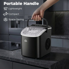 HOMCOM Ice Maker Machine Countertop, 12 KG in 24 H, 9 Cubes in 6 Mins, Portable Ice Cube Maker with Handle, Ice Scoop and Basket for Home Office Kitchen Bar Party RV, Black