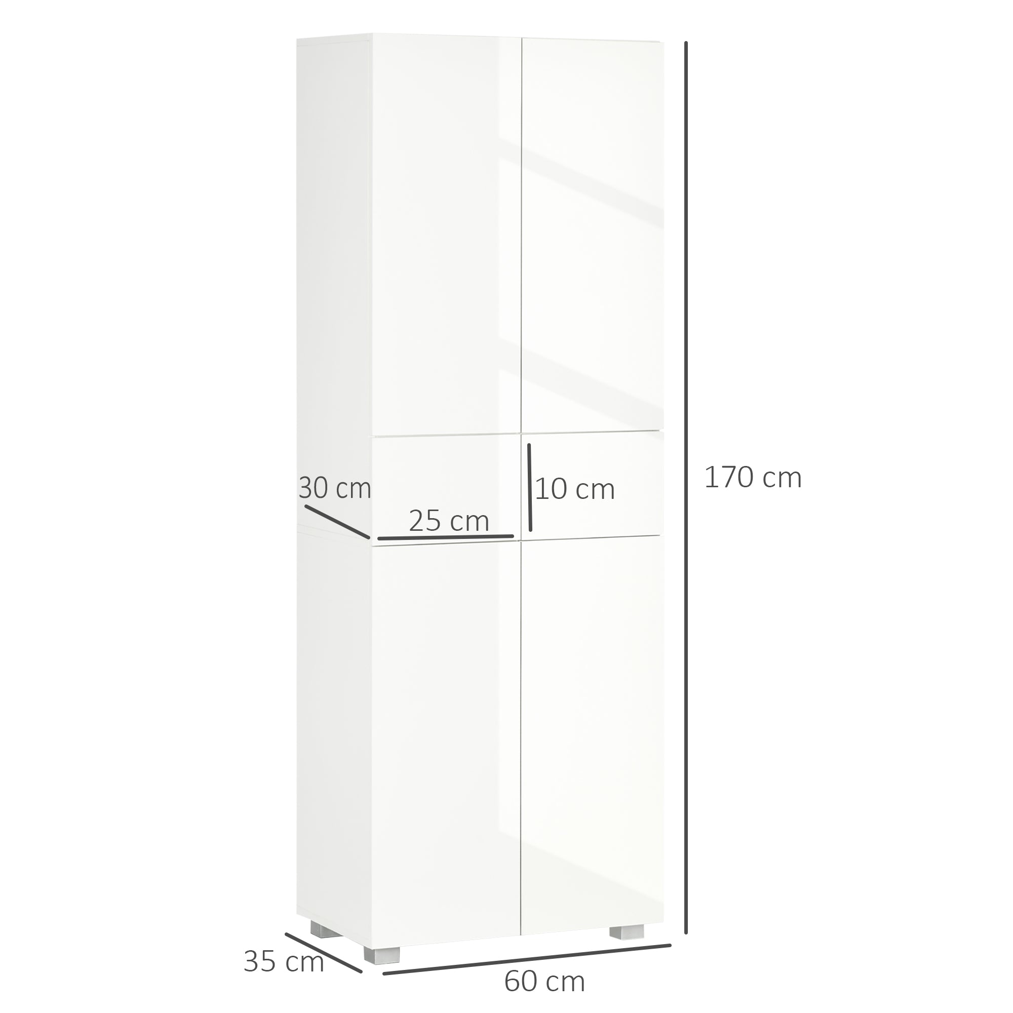 HOMCOM 4-Door Kitchen Cupboard, Tall Freestanding 5-Tier Storage Cabinet with 3 Adjustable Shelves, 2 Drawers for Living Room, Dining Room, Push to Open Design, High Gloss White